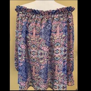 Colorful Paisley Print Peasant Blouse. XXL
